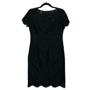 Ann Taylor Petite Floral Lace Short Sleeve Dress Women's Sz 6P Black Scalloped